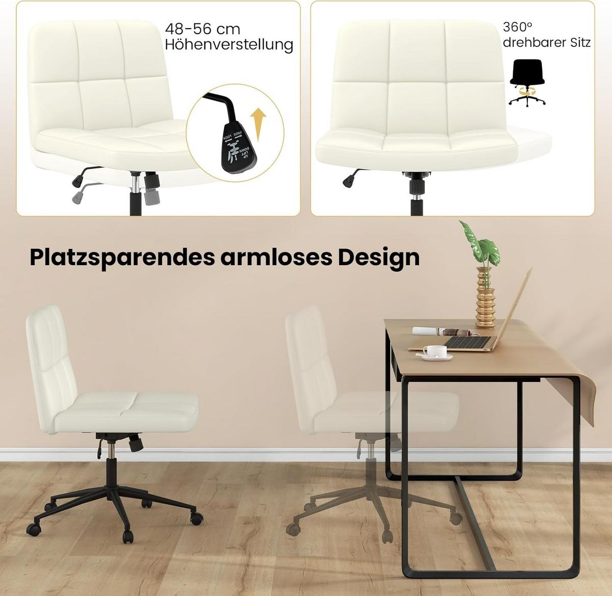 BÜROSTUHL Beige - Beige, Kunststoff (68/56/64cm) - COSTWAY