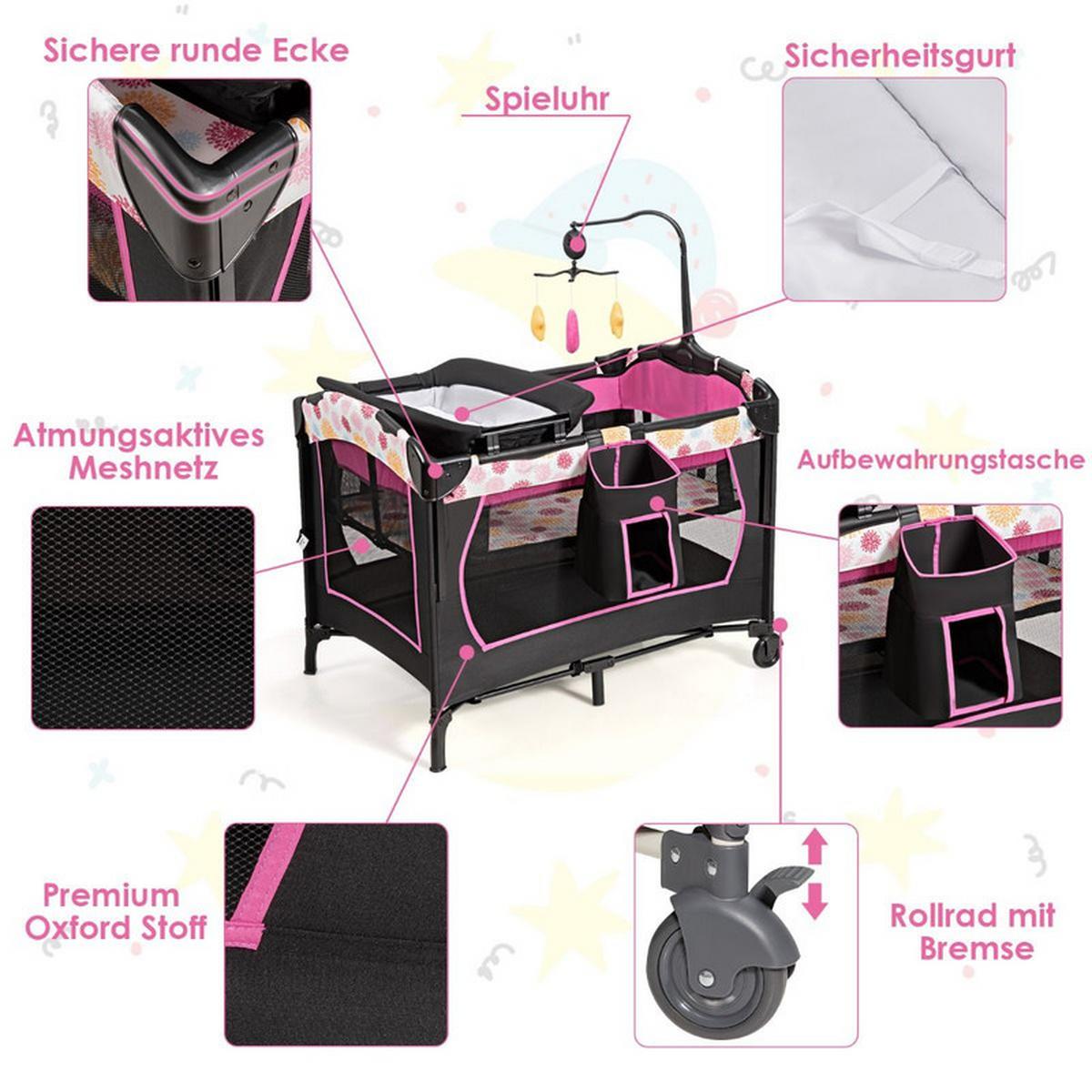 BABYWIEGE Schwarz - Rot, Textil - COSTWAY