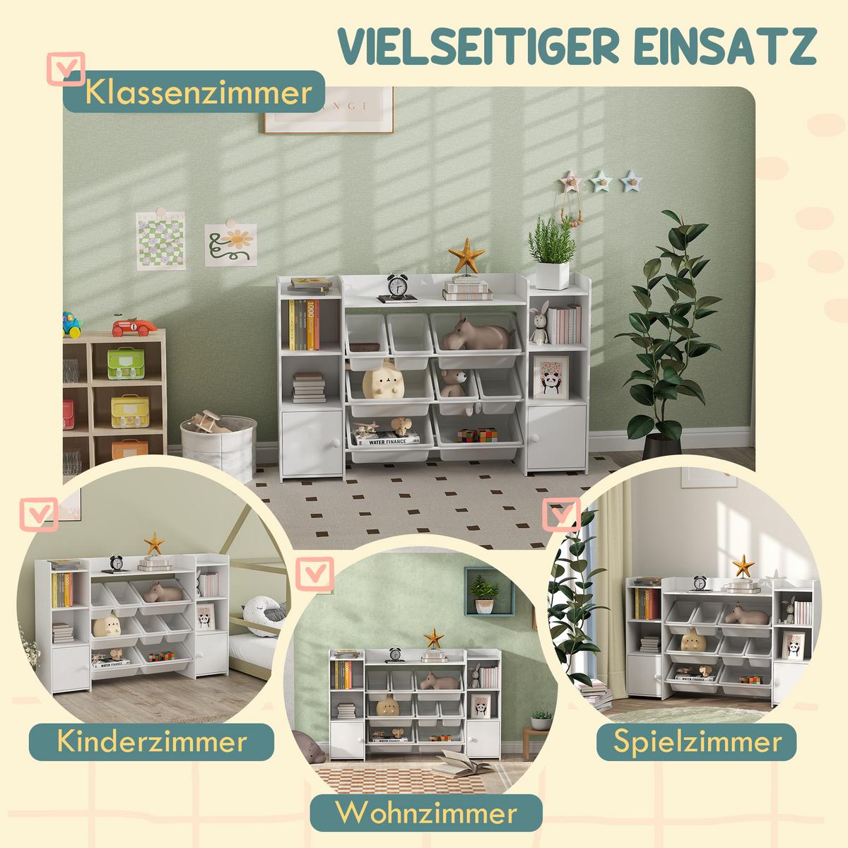 KINDER-AUFBEWAHRUNGSREGAL mit 8 herausnehmbaren Boxen, Spielzeugregal, Weiß - Weiß, Kunststoff (30/90/140cm) - AIYAPLAY