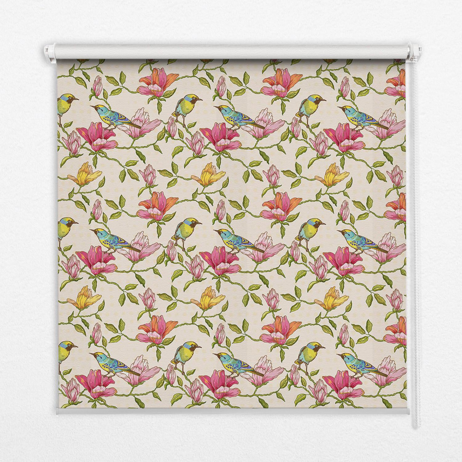 INNENROLLO - Fensterrollo - Rollo - 60x40 cm - Vögel auf Blumen - Grün, Kunststoff (60/140/0.5cm) - TULUP