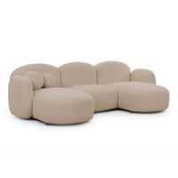 WOHNLANDSCHAFT Nuvola mit abgerundetem Design Hellbeige Bouclé-Stoff - Beige/Schwarz, Holz/Kunststoff (268/80/146cm) - S-Style Möbel