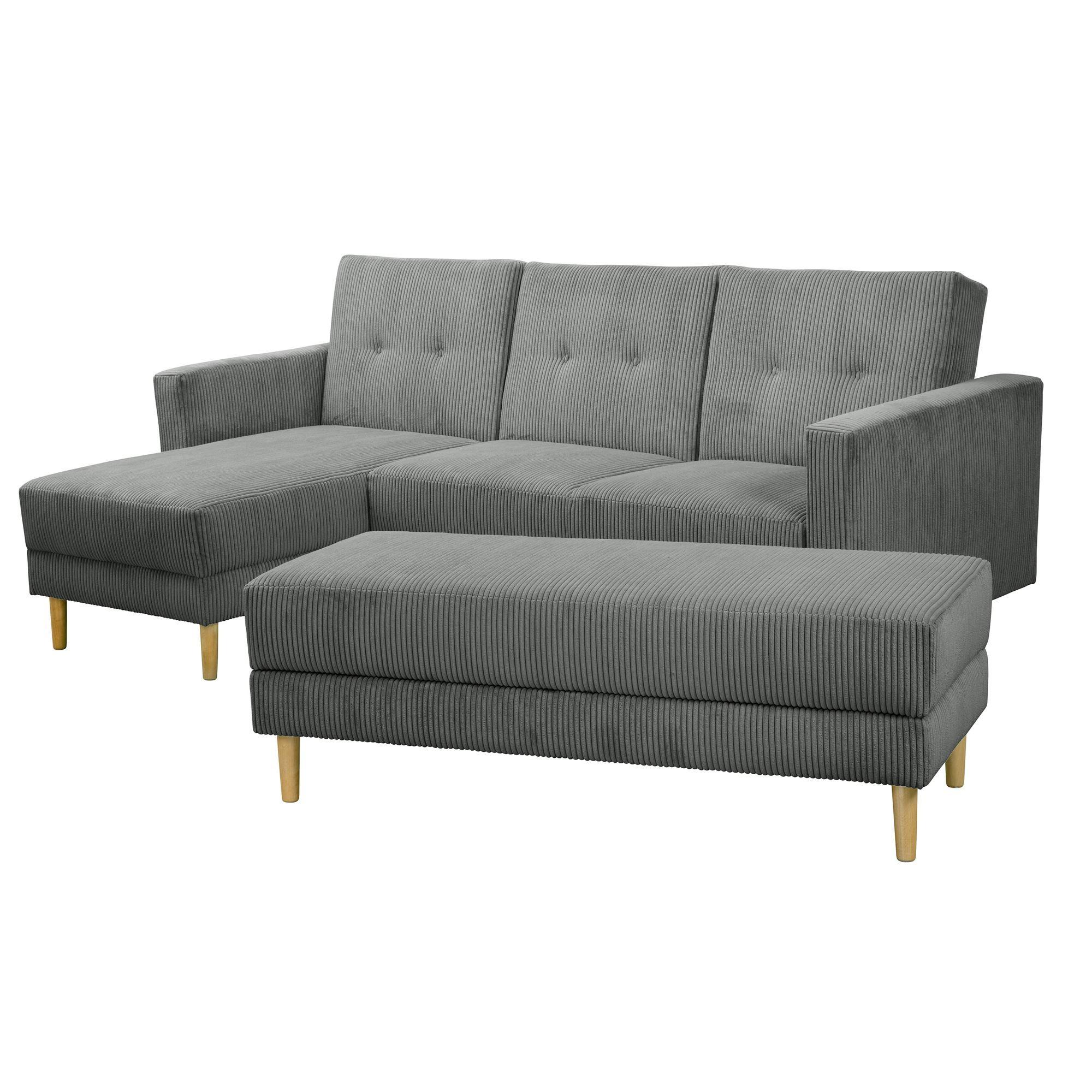 FUNKTIONSSOFA mit Hocker Kattie Cordstoff anthrazit - Anthrazit, Kunststoff (144/230cm) - 58aufmkessel