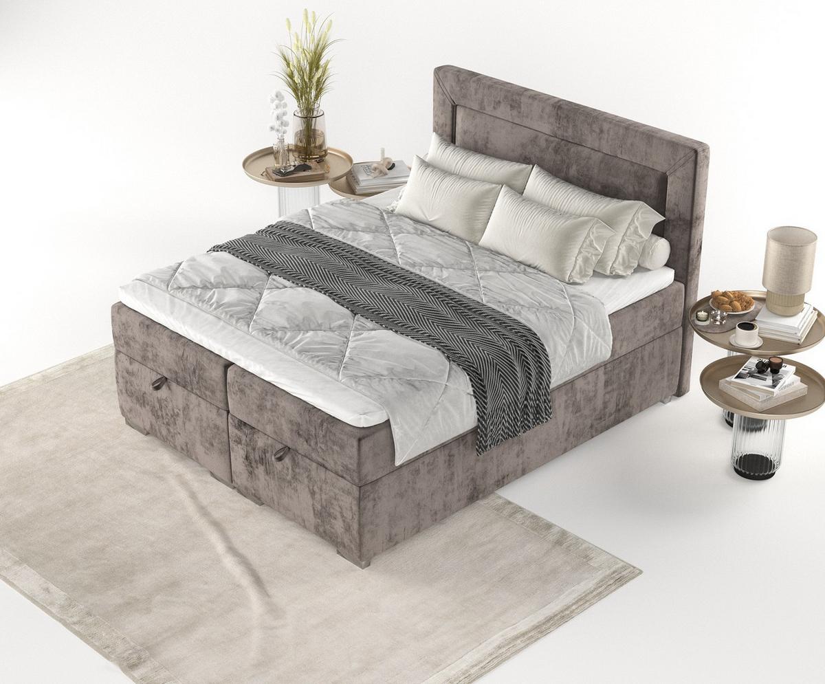 BOXBETT Lontano 140/200 cm Braun im Lotta Stoff - Chromfarben/Braun, Holz/Holzwerkstoff (140/200cm) - AltaBeds