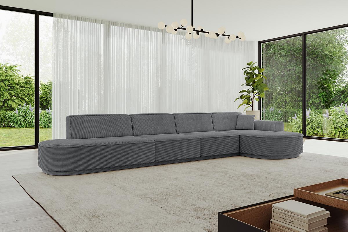 ECKSOFA Ottomane Rechts MARI-L3-v3 - 413x171x83 cm Dunkelgrau Cord - Dunkelgrau/Schwarz, Holzwerkstoff/Kunststoff (171/413cm) - ALTDECOR