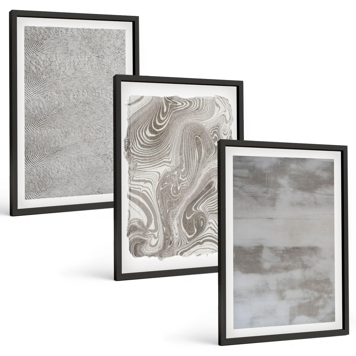 BILDER SET 3er Set - 40x60 cm Schwarzer Rahmen - Industrielle abstrakte Muster - Schwarz, Kunststoff (40/60cm) - TULUP