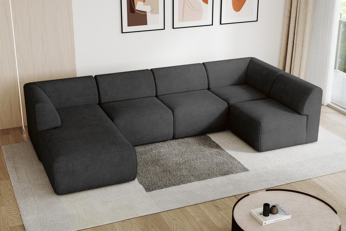 WOHNLANDSCHAFT Ottomane Links MOVO-L 345x180x78 cm Schwarz Velours - Schwarz, Holzwerkstoff/Kunststoff (345/78/180cm) - ALTDECOR