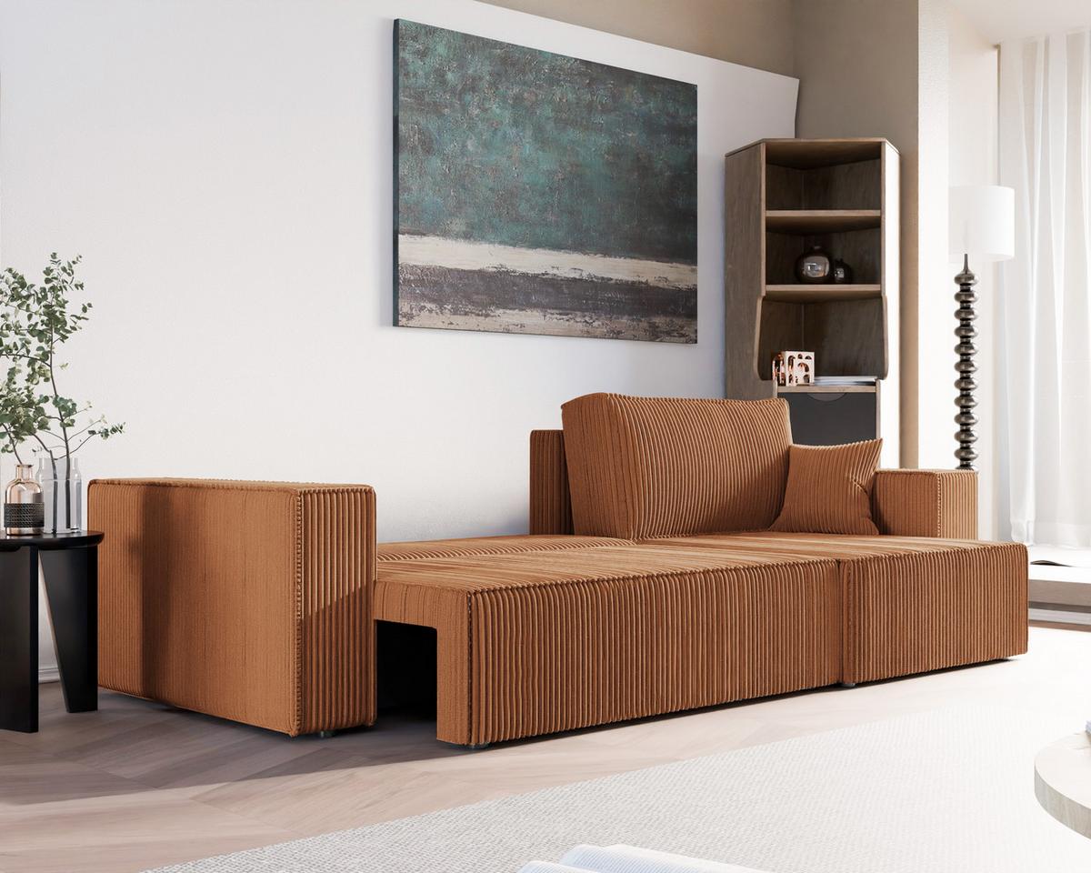 ECKSOFA mit Schlaffunktion und Bettkasten, Orange - Orange, Holzwerkstoff/Textil (145/276cm) - Idohome