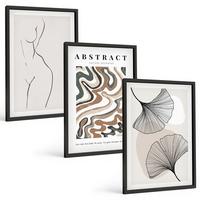 BILDER SET 3er Set - 40x60 cm Schwarzer Rahmen - Abstrakte Boho-Musterformen - Schwarz, Kunststoff (40/60cm) - TULUP
