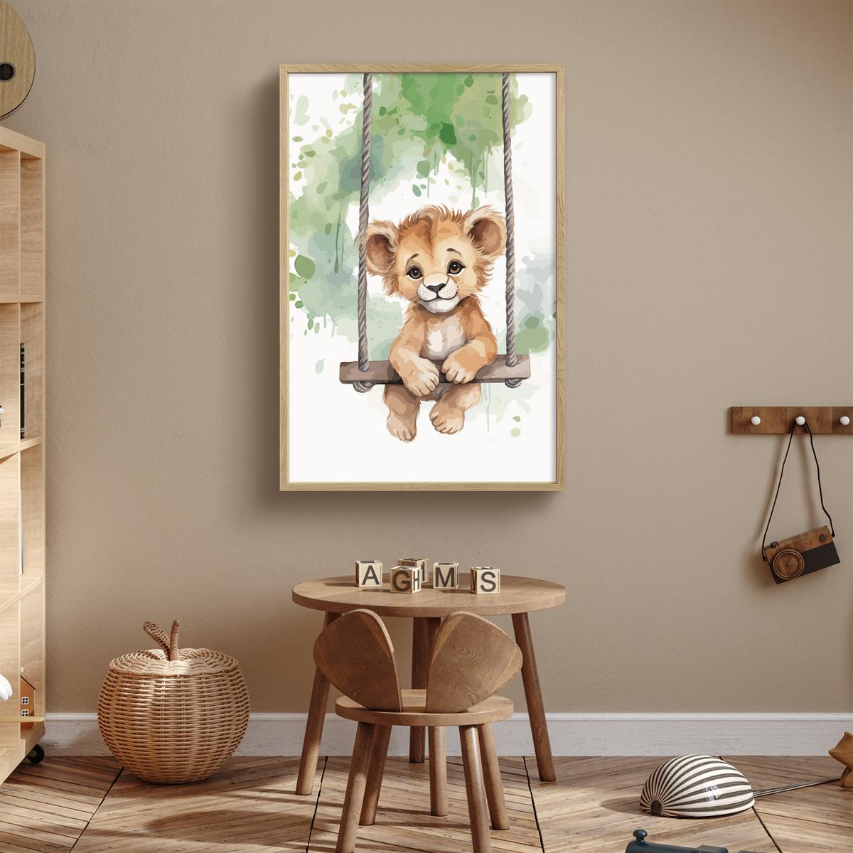 WANDLEUCHTE MIT AKKU Löwe - Tier - Kinder - Dschungel 70x100 cm - Weiß, Holzwerkstoff (70/100/8cm) - OnlyWow