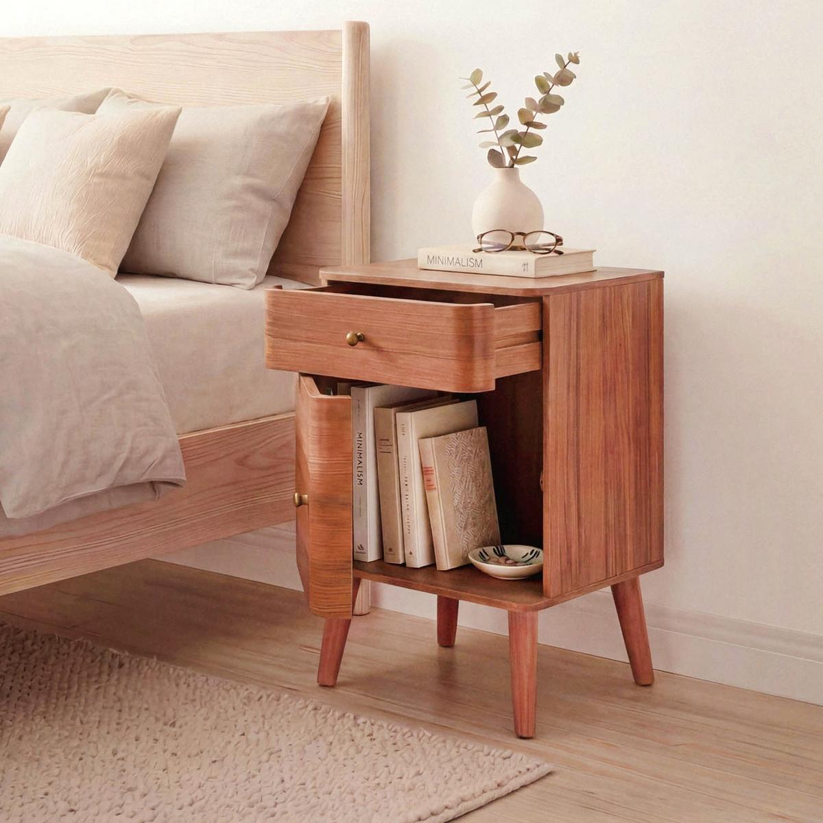 NACHTTISCH 1 Schublade 1 Tür, Fronten mit abgerundeten Kanten 35/71/42 cm - Nussbaumfarben, Holzwerkstoff (35/71/43.5cm) - Calicosy