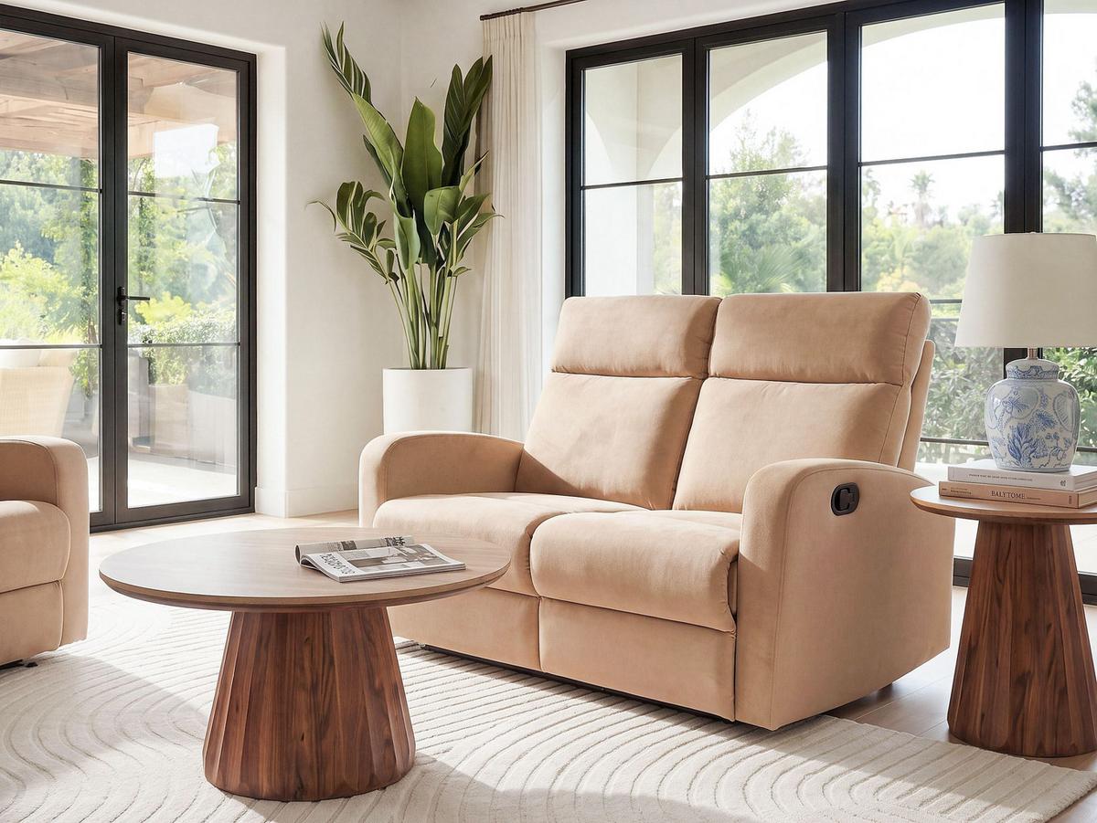 SOFA manuell verstellbar 2-Sitzer Samtstoff Hellbraun Verdal - Hellbraun/Braun, Textil (133/100/73cm) - Beliani
