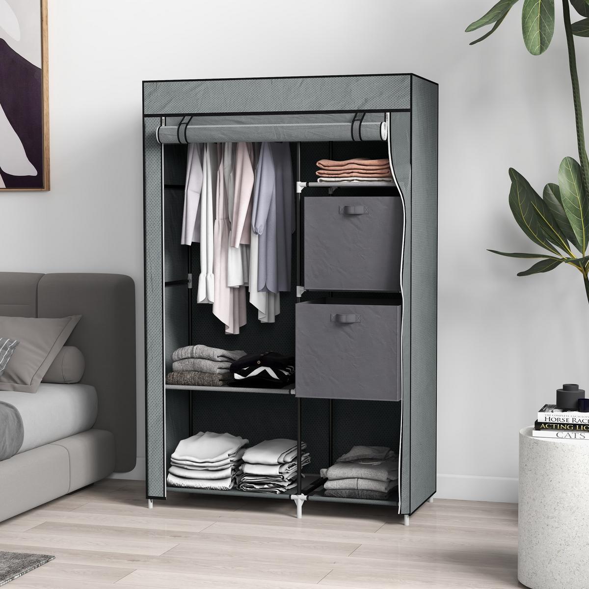 STOFFSCHRANK, Faltschrank, Dunkelgrau, - Dunkelgrau, Textil (42.5/162.5/102cm) - HOMCOM