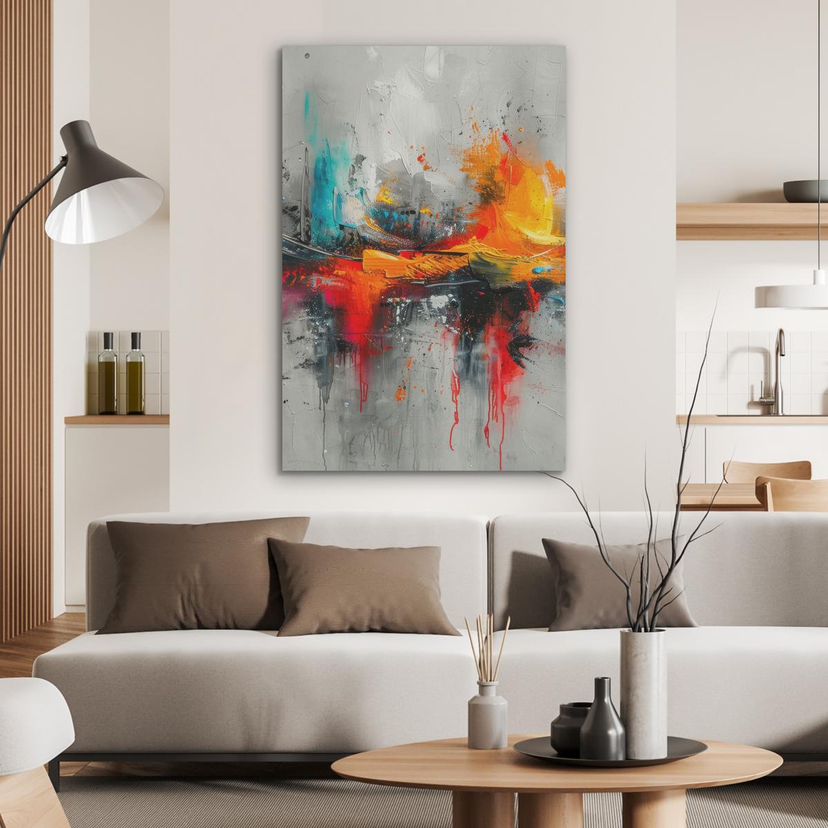 AKUSTIKBILD Moderne Kunst - Orange - Grau - Abstrakt Wanddeko 70x100 cm - Hellgrau, Kunststoff (70/100/0.9cm) - MuchoWow