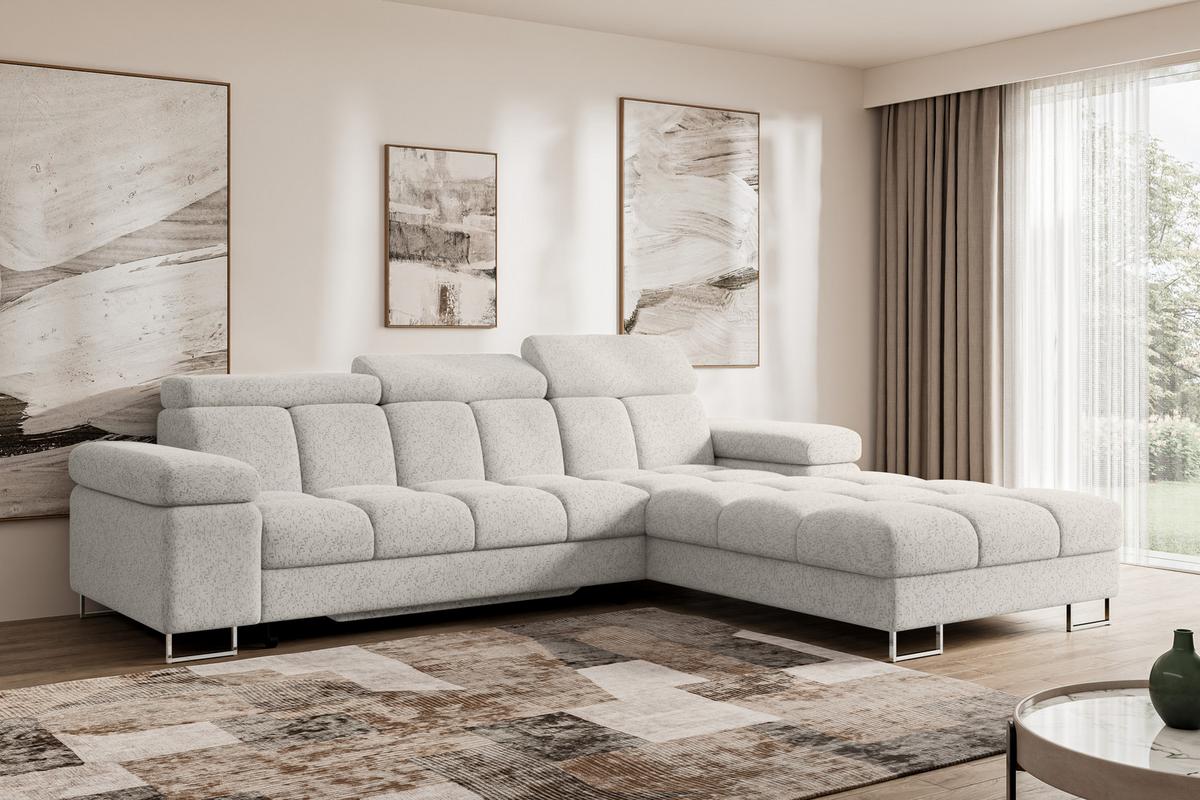 ECKSOFA mit Schlaffunktion Ottomane Rechts COMA L 271x203x79 Hellgrau Tissu - Hellgrau, Holzwerkstoff/Textil (203/271cm) - ALTDECOR