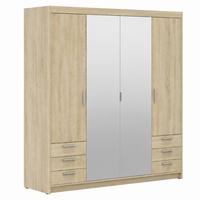 DREHTÜRENSCHRANK Elena mit 4 Türen, 6 Schubladen und Spiegel, 176 cm, Sonoma Eiche - Sonoma Eiche, Holzwerkstoff (176/190/53cm) - Beautysofa