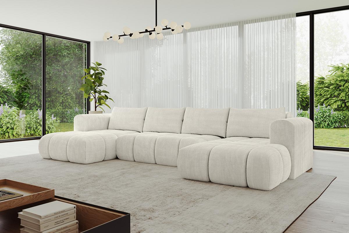 WOHNLANDSCHAFT CLOUD-U 405x185x90 Creme Cord - Hellgrau/Creme, Holzwerkstoff/Kunststoff (405/90/185cm) - ALTDECOR
