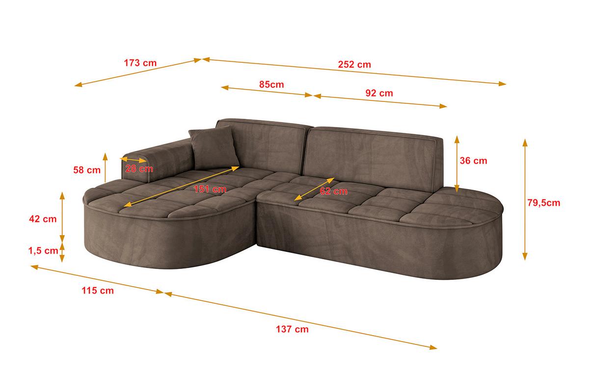 ECKSOFA Ottomane Links LIVO-L1 - 252x173x79,5 cm Braun - Braun, Holzwerkstoff/Textil (252/173cm) - ALTDECOR