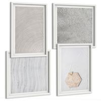 BILDER SET 4er Set - 50x50 cm & 40x60 cm Weißer Rahmen - Leichte Boho-Sandtexturen - Weiß, Kunststoff (50/50cm) - TULUP