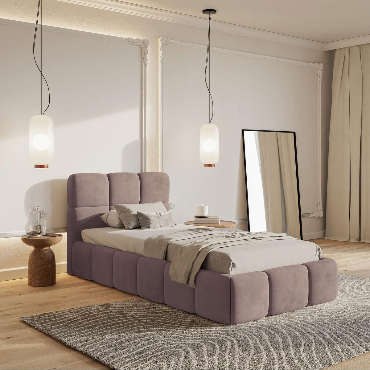 POLSTERBETT Cloudy Hellrosa Samt, 90x200 cm - Hellrosa/Schwarz, Kunststoff/Textil (90/200cm) - Selsey