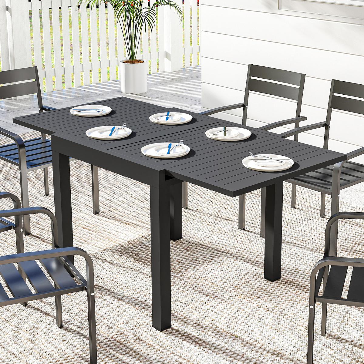 AUSZIEHBARER-GARTENTISCH Aluminium Schwarz - Schwarz, Metall (160/80/75cm) - Outsunny