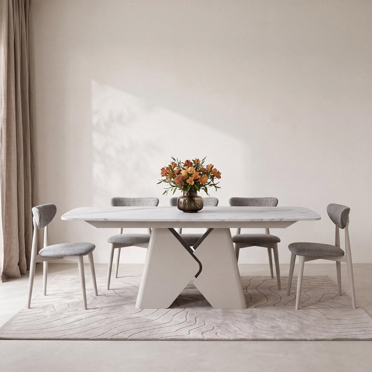 ESSTISCH Vanta rechteckig ausziehbar verlängerbar mit Metallgestell in Kaschmir Grau, Marmor Weiß 180-270/90/76 cm - Ecru/Schwarz, Holzwerkstoff/Metall (90/270/76cm) - WFL GROUP