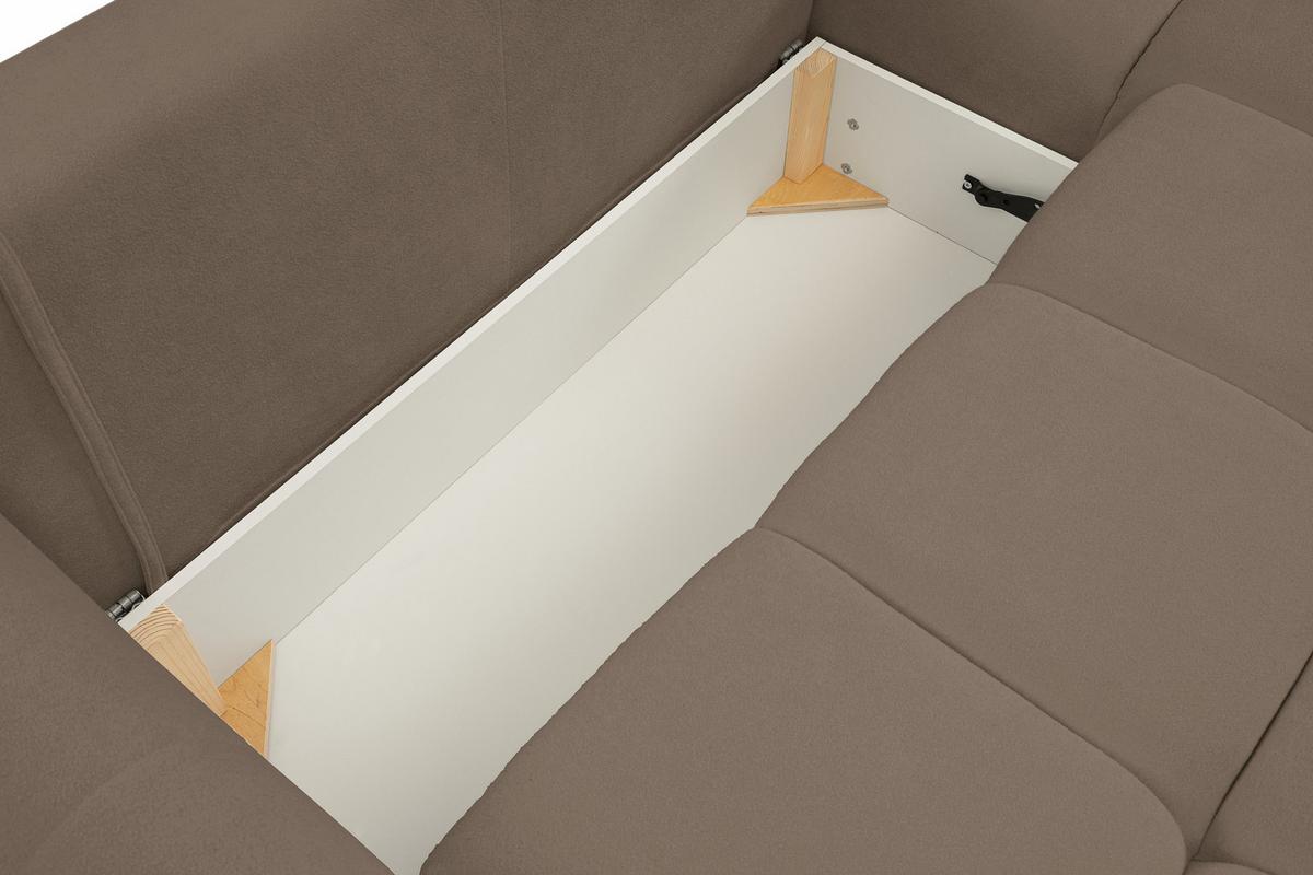 ECKSOFA MODA S Braun Geflochtener Stoff mit Schlaffunktion - Braun, Holz (257/177cm) - MASSENO