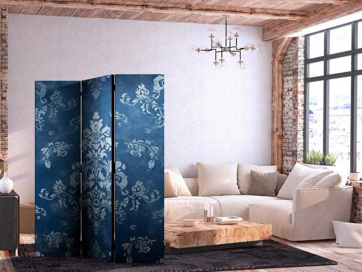 PARAVENT Beidseitig Bedruckter 3-tlg 135x172 cm Elegante Glamour Ornamente - Blau, Holz/Textil (135/172/3cm) - Muralo