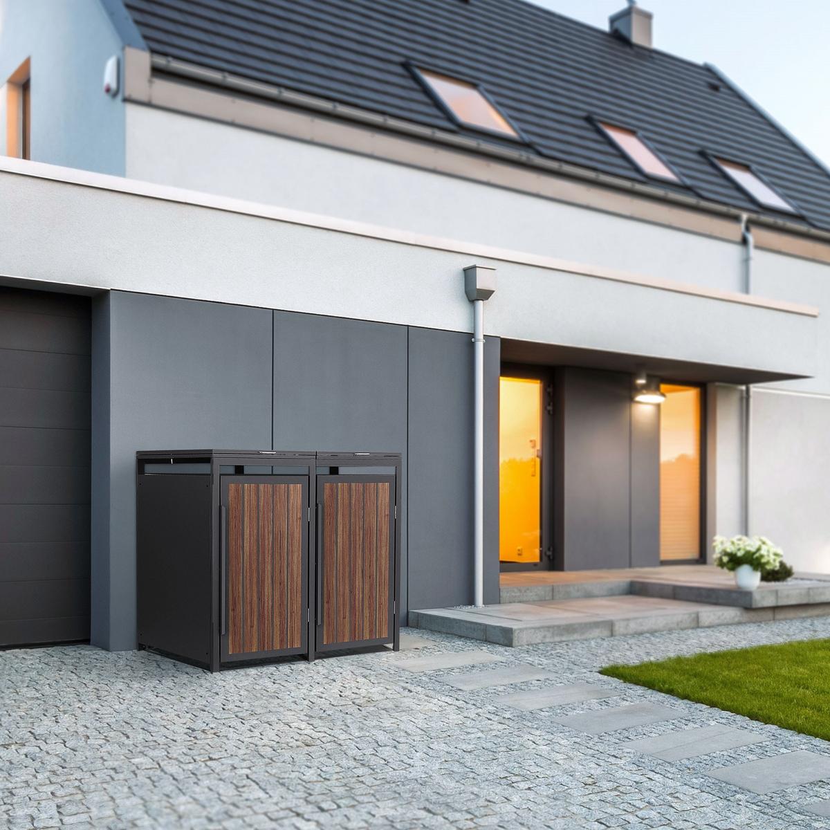 MÜLLTONNENBOX 2er 240L 132x80x120 cm Anthrazit-Eiche dunkel aus Stahl - Dunkelbraun, Metall (80/120/132cm) - ML-DESIGN