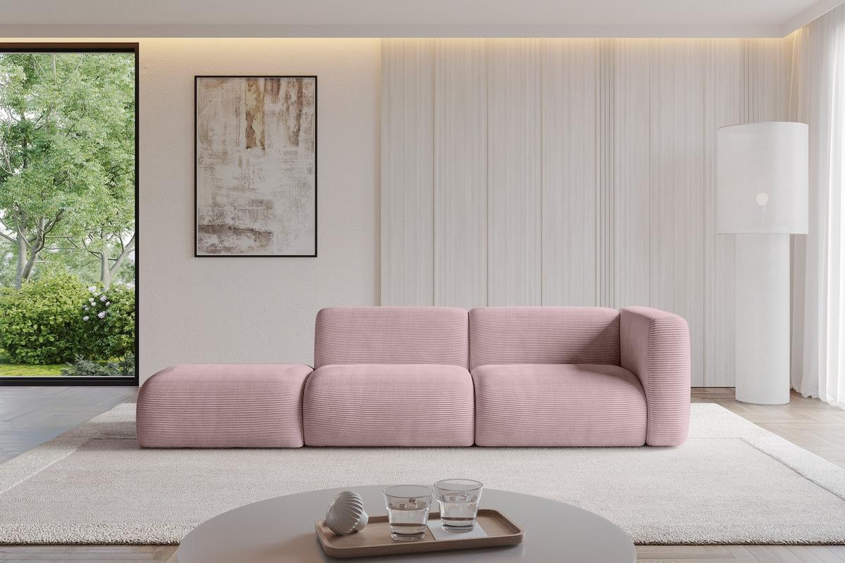SOFA Ottomane Rechts MIRA-S3 296x89x70 Rosa Cord - Schwarz/Rosa, Holzwerkstoff/Kunststoff (296/70/89cm) - ALTDECOR