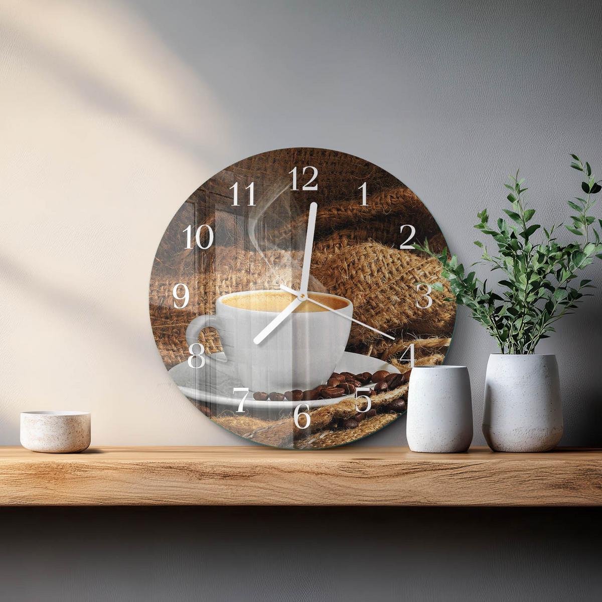 WANDUHR aus Glas Ø30 cm - Kaffeebohnen - Braun, Glas (30/30/0.4cm) - TULUP