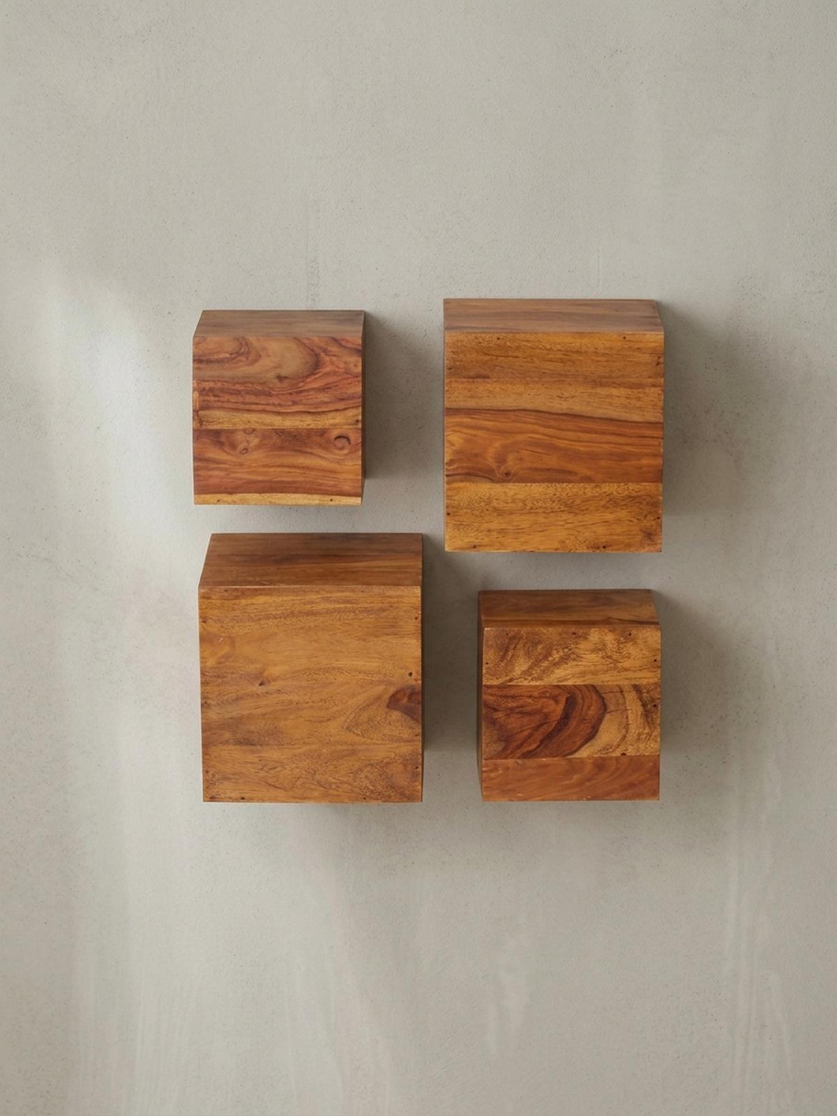 WANDREGAL Massivholz Modern Stil 4er Set Cubes Design verschiedene Größen - Braun, Holz (25/25/25cm) - KADIMA DESIGN