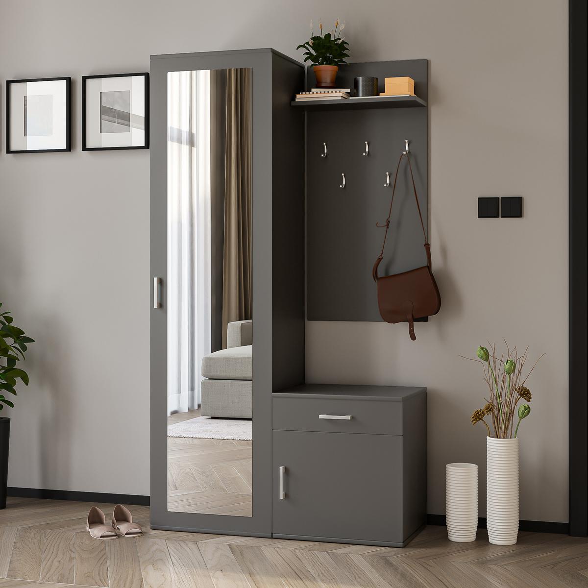 GARDEROBENSCHRANK VENTO 100/180,5/35 cm Modern Garderobe-Set Grau - Grau, Holzwerkstoff (100/180.5/35cm) - MASSENO