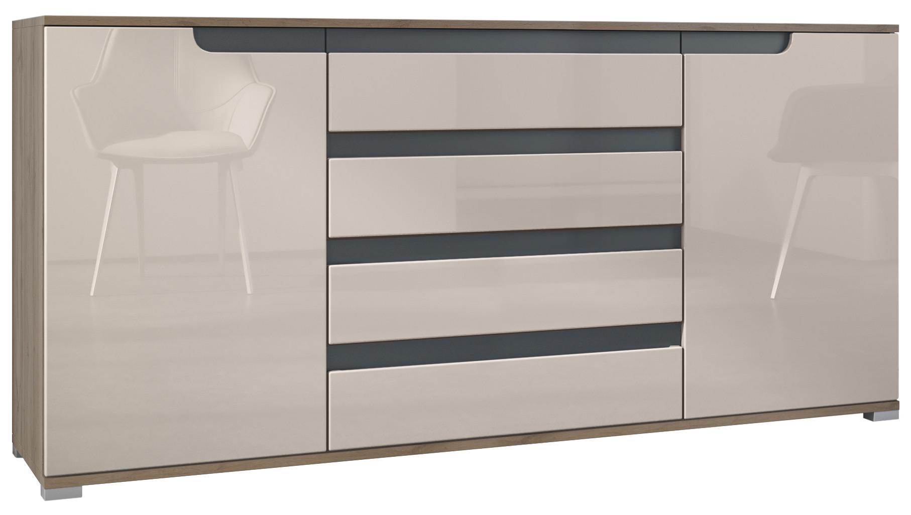 SIDEBOARD Sylt Sandgrau Hochglanz / Anthrazit matt - Sandfarben, Holzwerkstoff (166.5/75.5/35cm) - Vladon