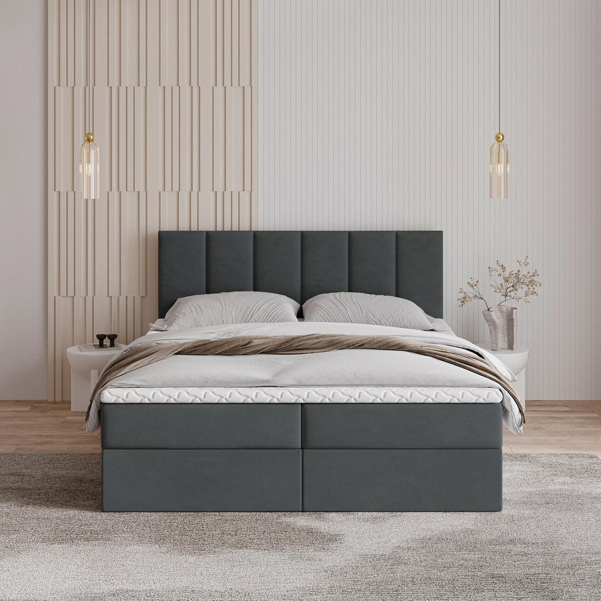 BOXBETT MERIL 160x200 cm mit Matratze und Topper - Graphitfarben - Graphitfarben, Holz (160/200cm) - MASSENO