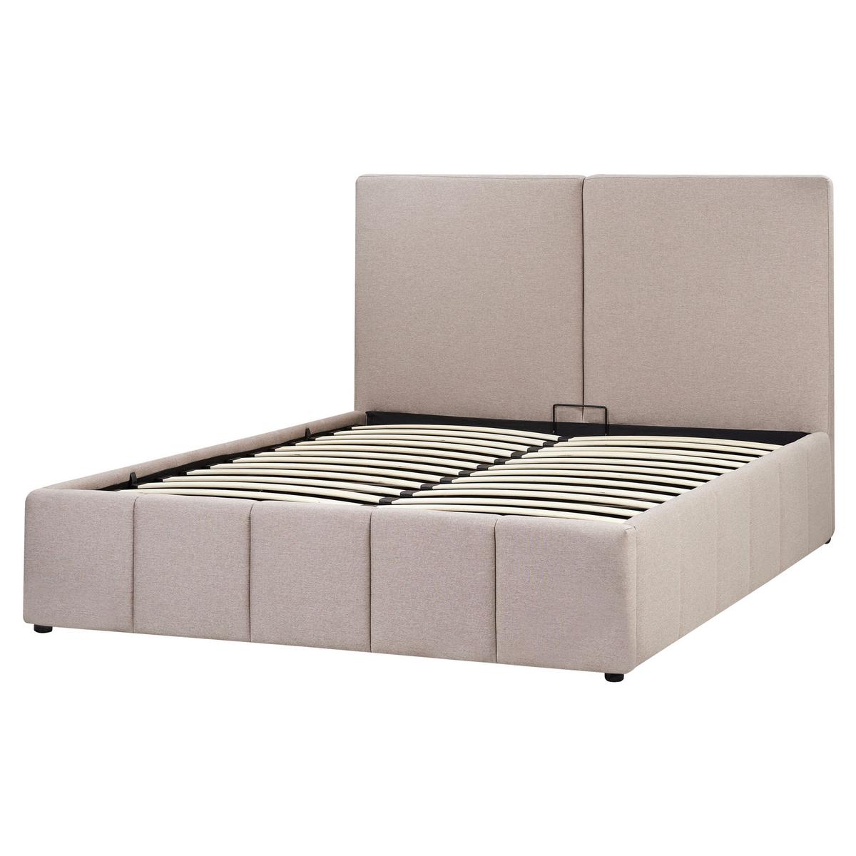 BETT mit Stauraum 160/200 cm Stoff Taupe Castelnavet - Taupe, Textil (160/200cm) - Beliani