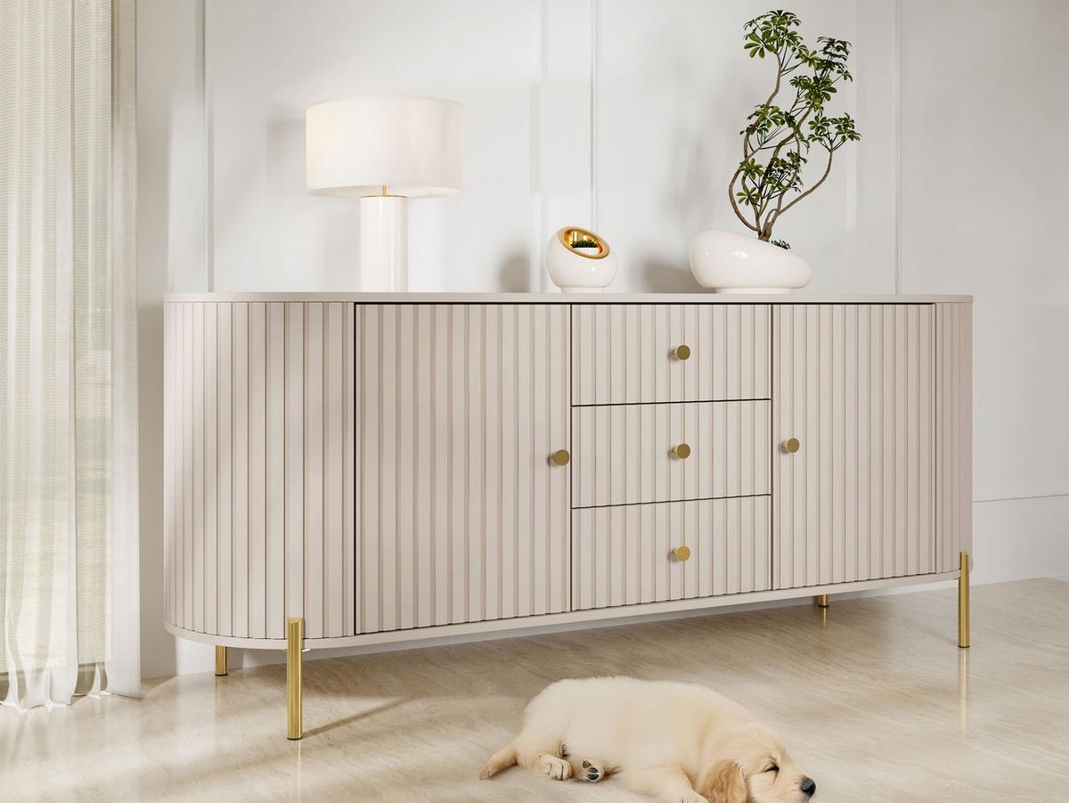 SIDEBOARD Sepiroz 180 2D3SZ - Sandfarben/Goldfarben, Holzwerkstoff/Metall (178/79/43cm) - MIRJAN24