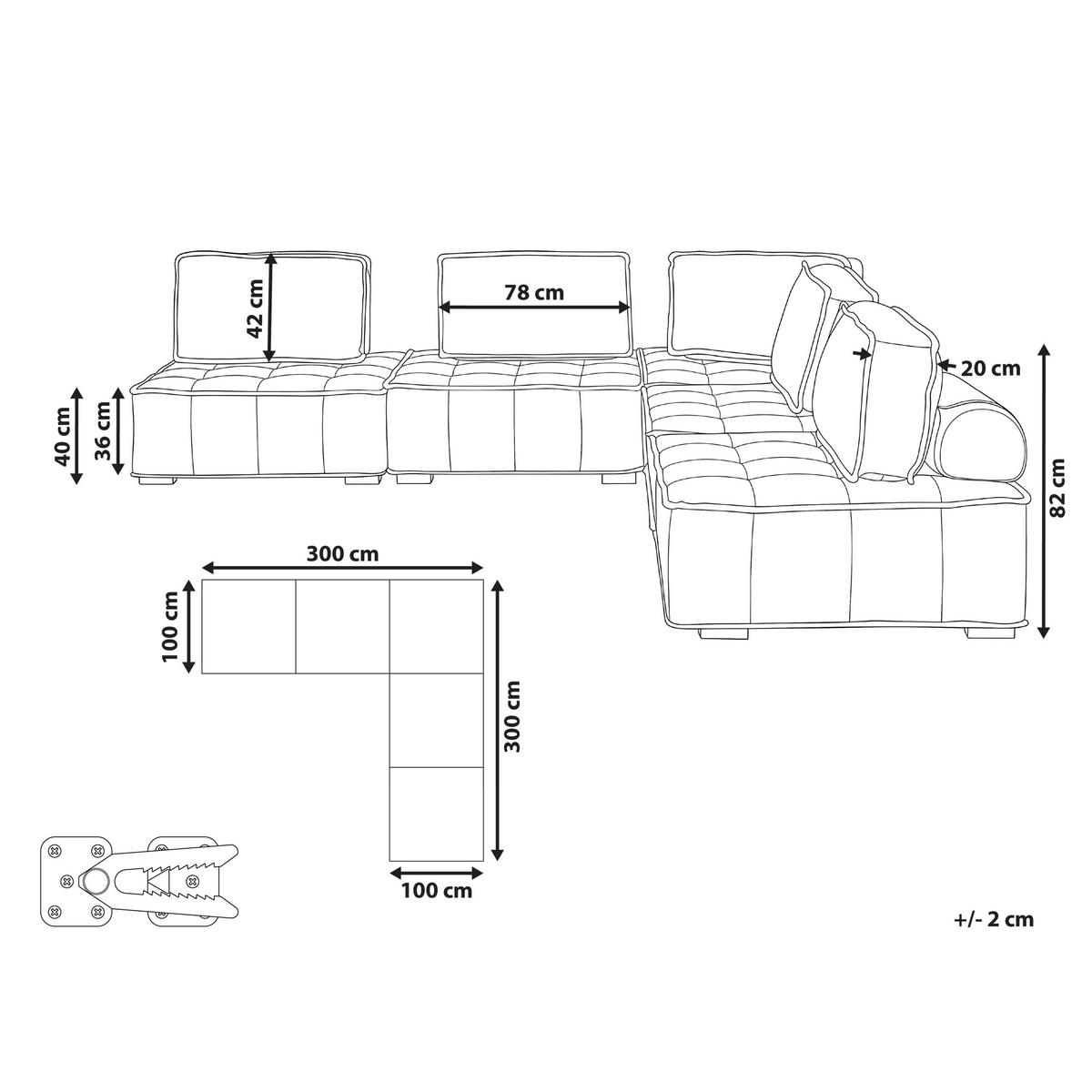 ECKSOFA Modul 5-Sitzer Stoff Cremeweiß linksseitig Tibro - Creme, Textil (300/300cm) - Beliani