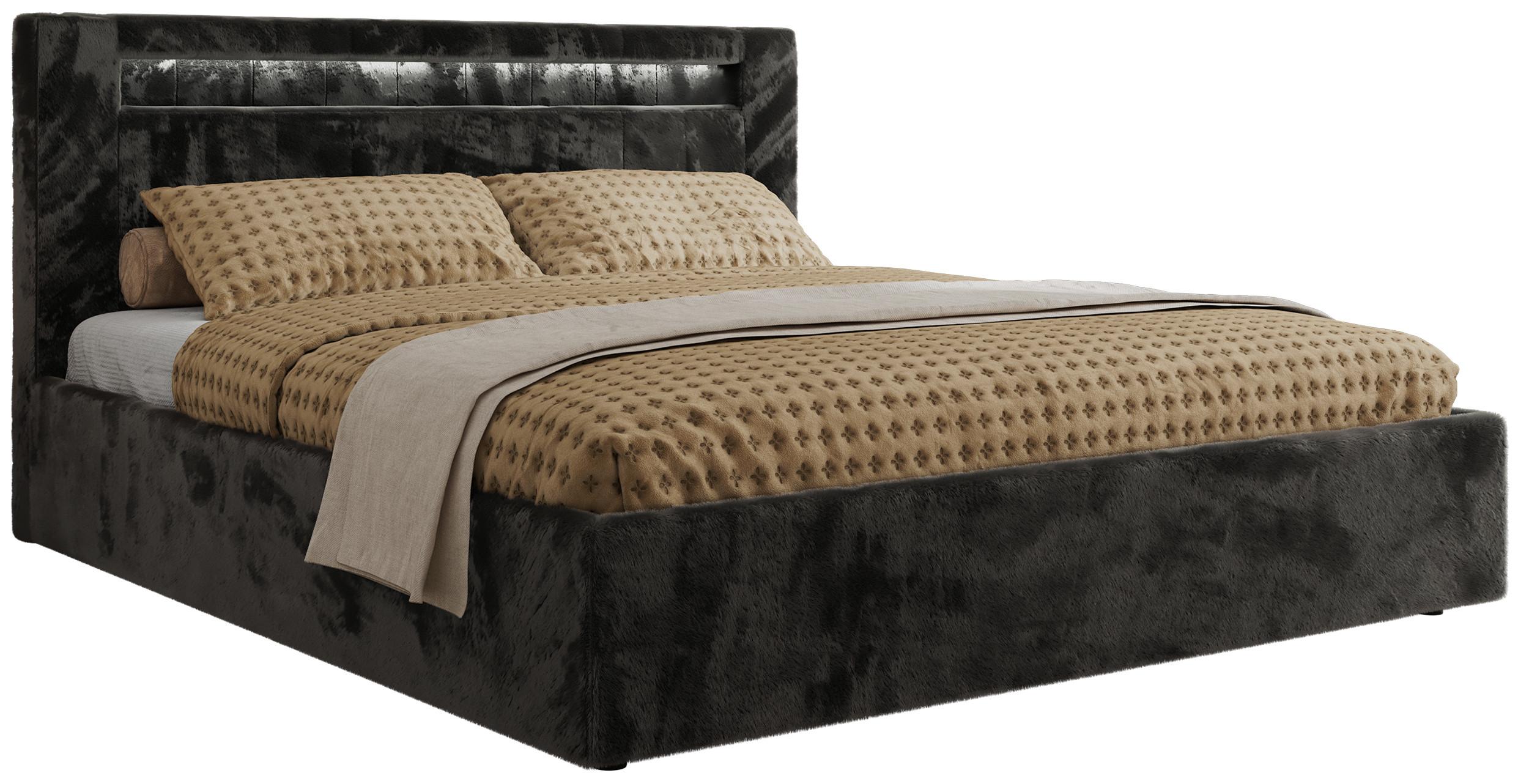 POLSTERBETT GOLD 5 CLASSIC 140/200 - Dunkelgrau Plüsch - Multipocket-Matratze - Dunkelgrau, Textil (140/200cm) - MKS