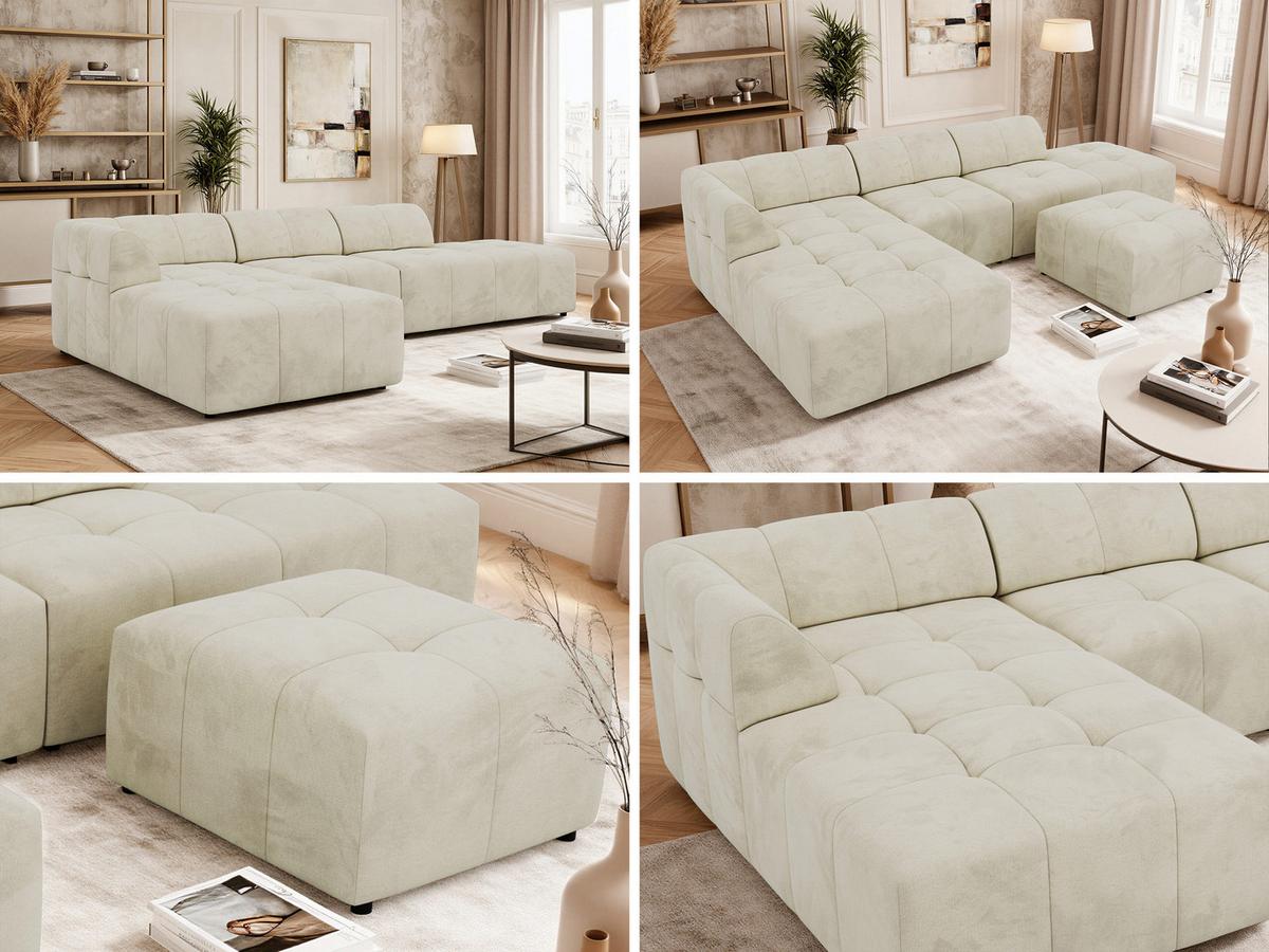 ECKSOFA GRIDA 4M L Beige Velvet - Links - Beige/Schwarz, Kunststoff/Textil (335/176cm) - MKS