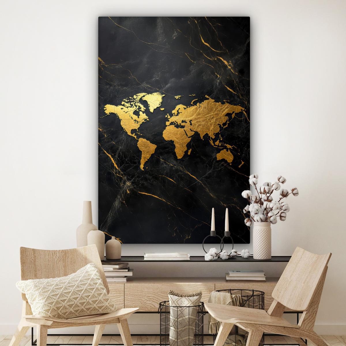 LEINWANDBILD Weltkarte - Gold - Marmor Deko Groß 90x140 cm - Goldfarben, Textil (90/140cm) - MuchoWow