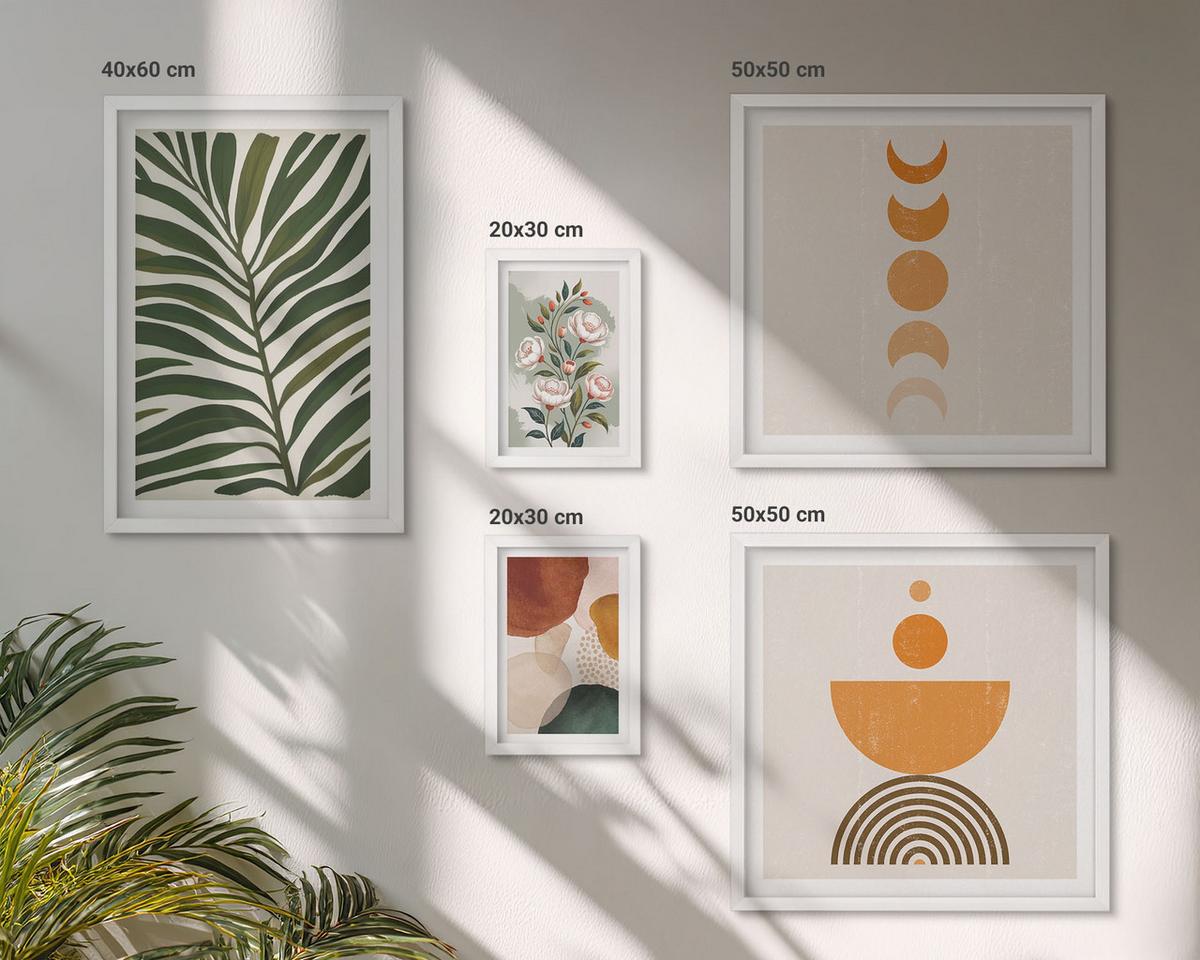 BILDER SET 5er Set - 50x50 cm & 20x30 cm & 40x60 cm Weißer Rahmen - Abstrakte Blattformen - Weiß, Kunststoff (40/60cm) - TULUP