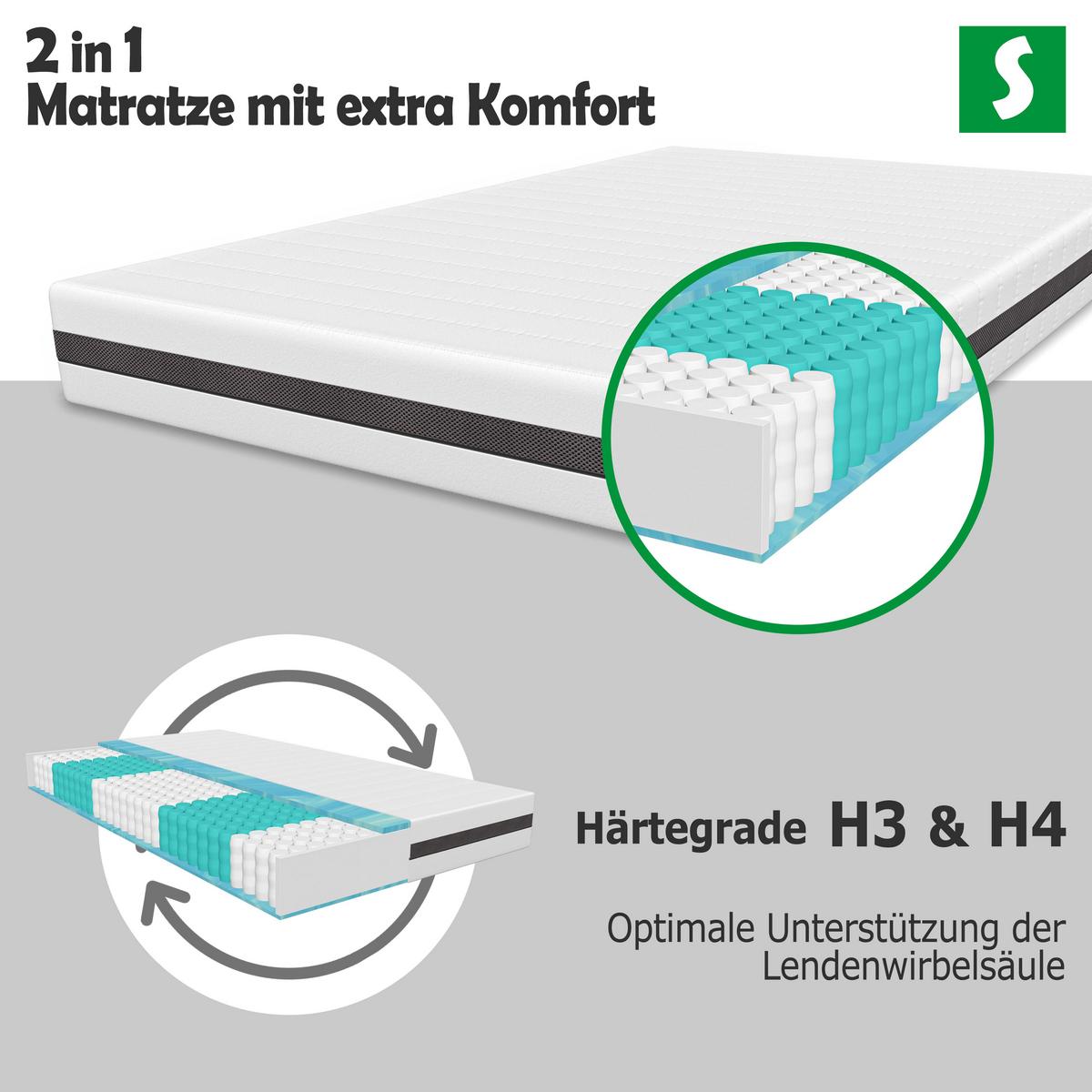 TASCHENFEDERKERNMATRATZE– H3 / H4 für optimalen Liegekomfort 140x200 cm - Weiß, Textil (140/200cm) - Schlaftroll
