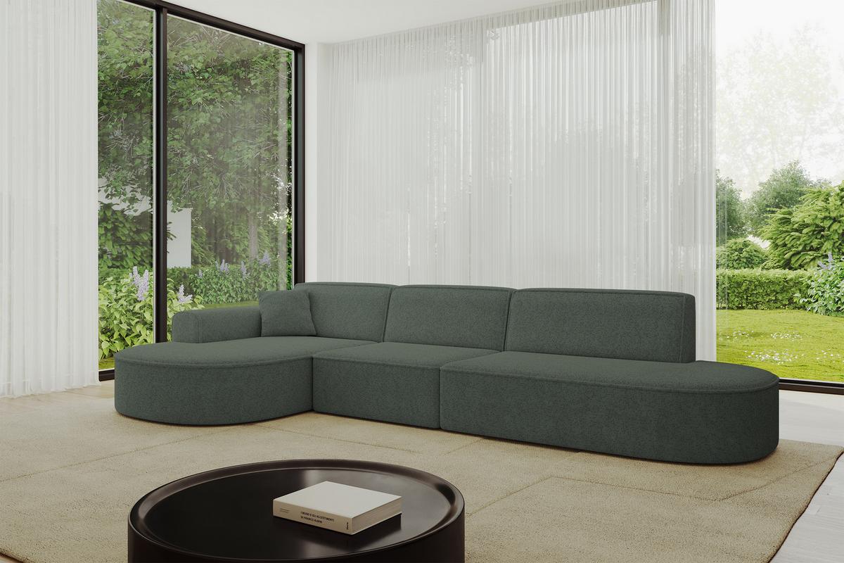 ECKSOFA Ottomane Links MARI-L2 - 328x171x79 cm Grün Tissu - Schwarz/Grün, Holzwerkstoff/Kunststoff (328/171cm) - ALTDECOR