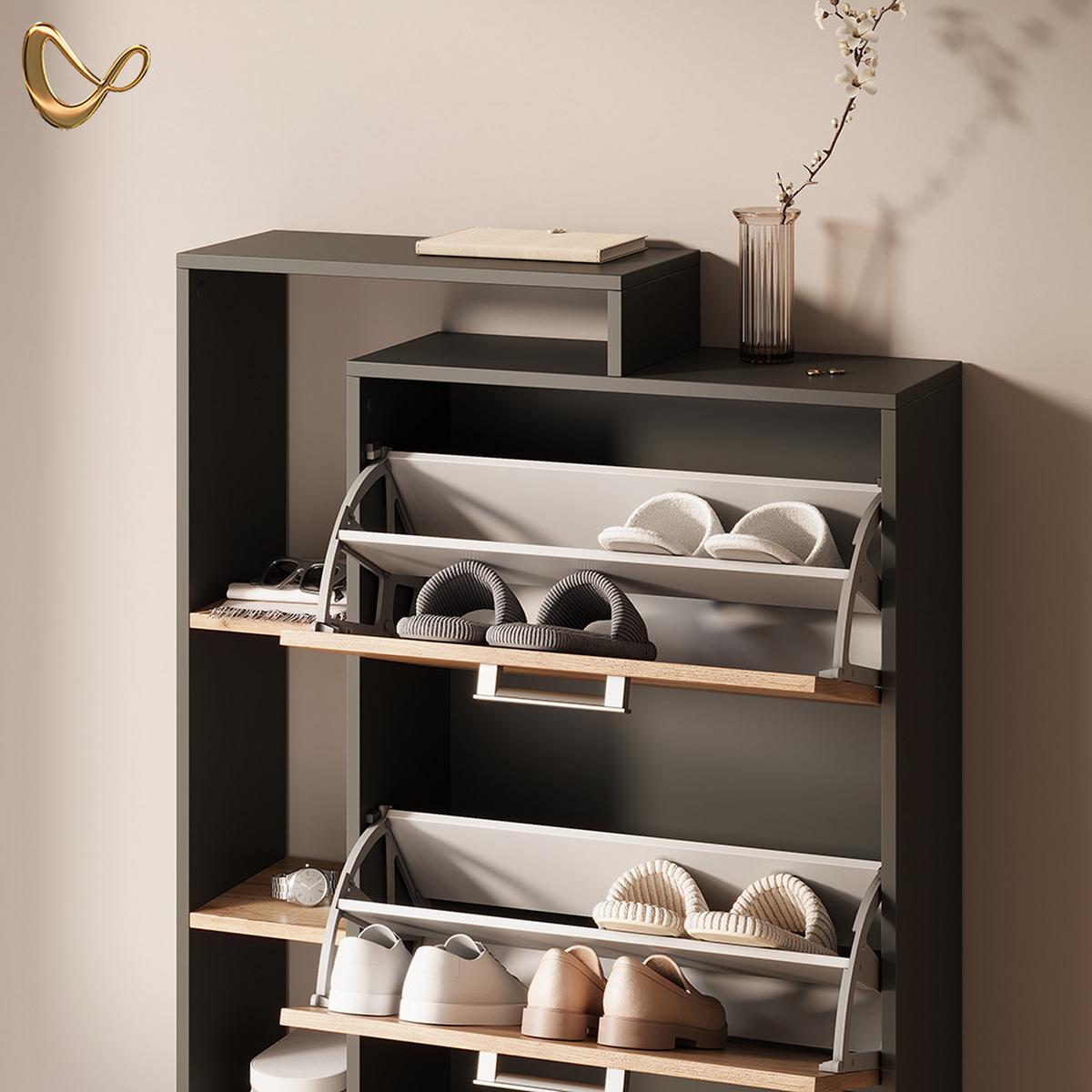SCHUHKIPPER Ortello Goldkraft Eiche/Anthrazit 80 x 128.3 cm mit 3 Fächern - Honigeiche/Anthrazit, Holzwerkstoff (80/128.3/24.2cm) - Livinity®