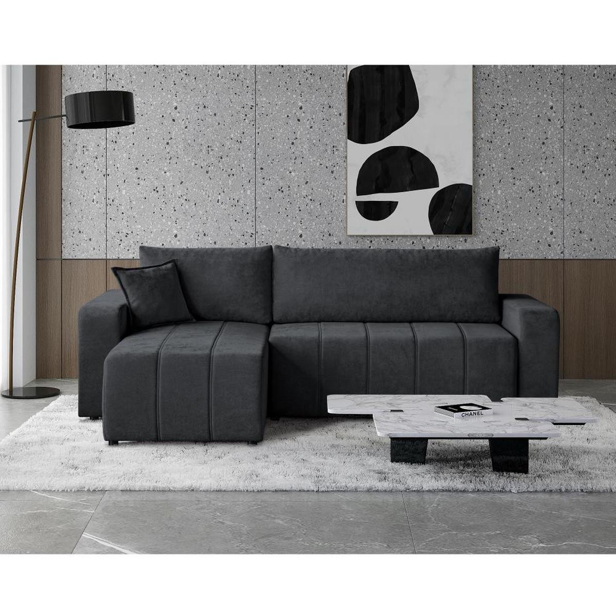 ECKSCHLAFSOFA Mori graphit - Graphitfarben/Schwarz, Kunststoff/Textil (250/155cm) - Beautysofa