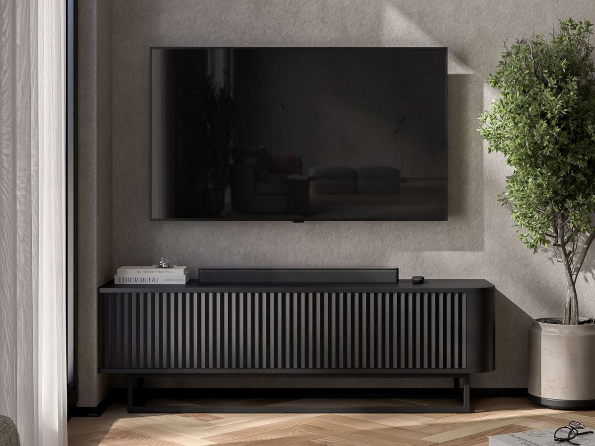 TV-LOWBOARD Aurora Schwarz matt 140 cm mit schwarzem Metallrahmen - Goldfarben/Schwarz, Holzwerkstoff/Metall (140/44/35cm) - Meble Lindner