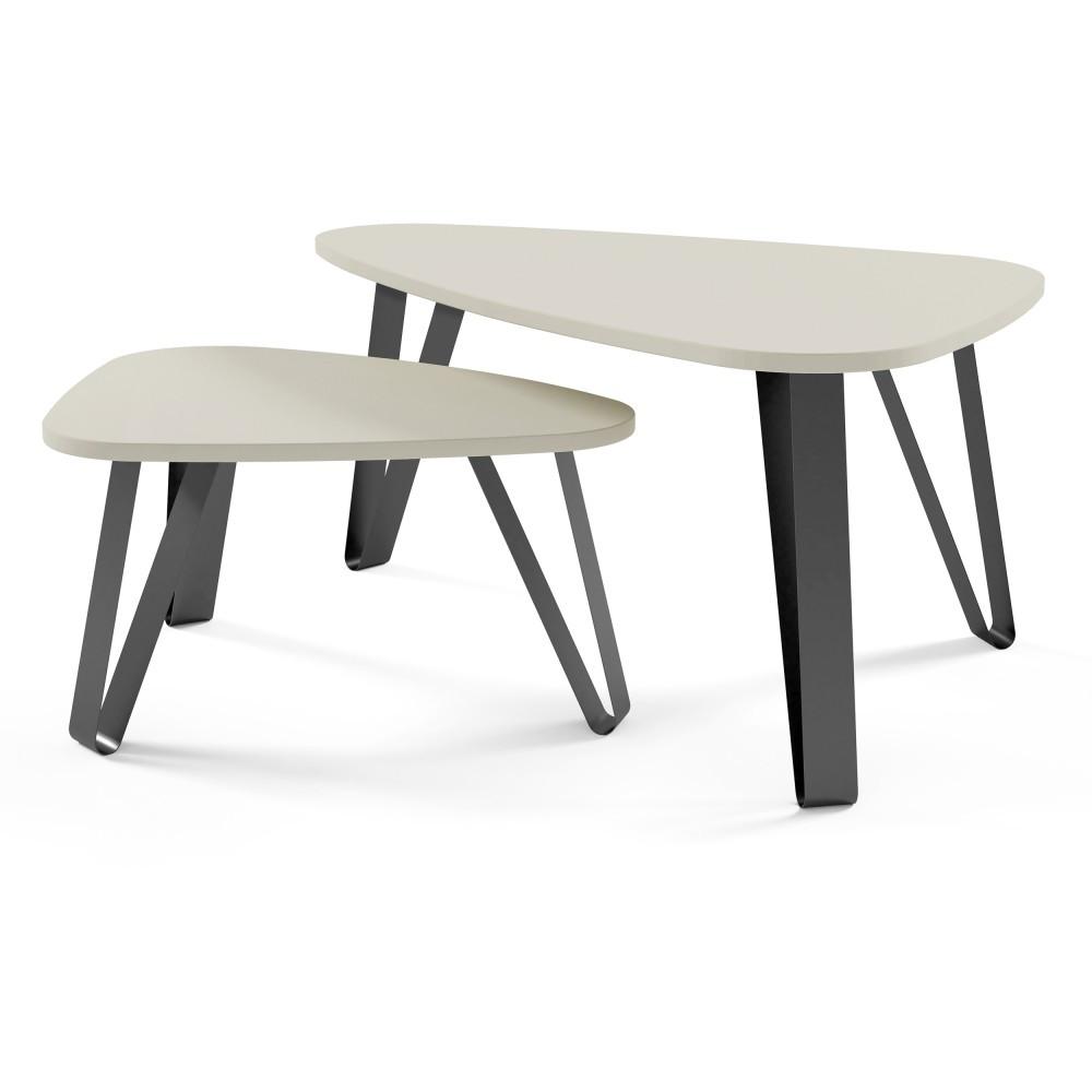 COUCHTISCH Ovio, Doppel Kaffeetisch mit dreieckigen Tischplatten, Schwarz+Kaschmir - Kaschmir/Schwarz, Metall (60/94/42cm) - Beautysofa