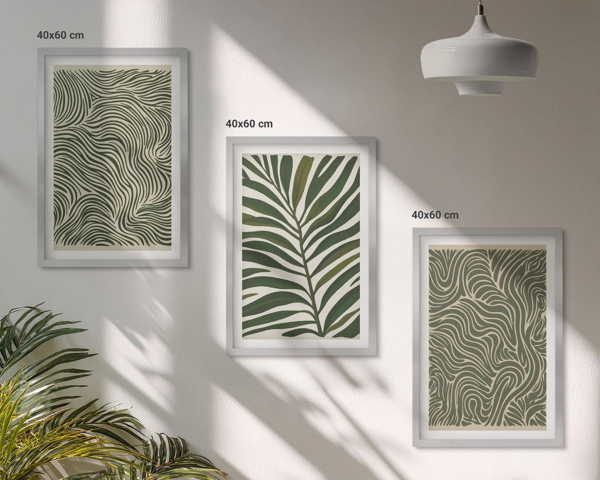 BILDER SET 3er Set - 40x60 cm Silberner Rahmen - Blattmuster wellenförmige Formen - Silberfarben, Kunststoff (40/60cm) - TULUP
