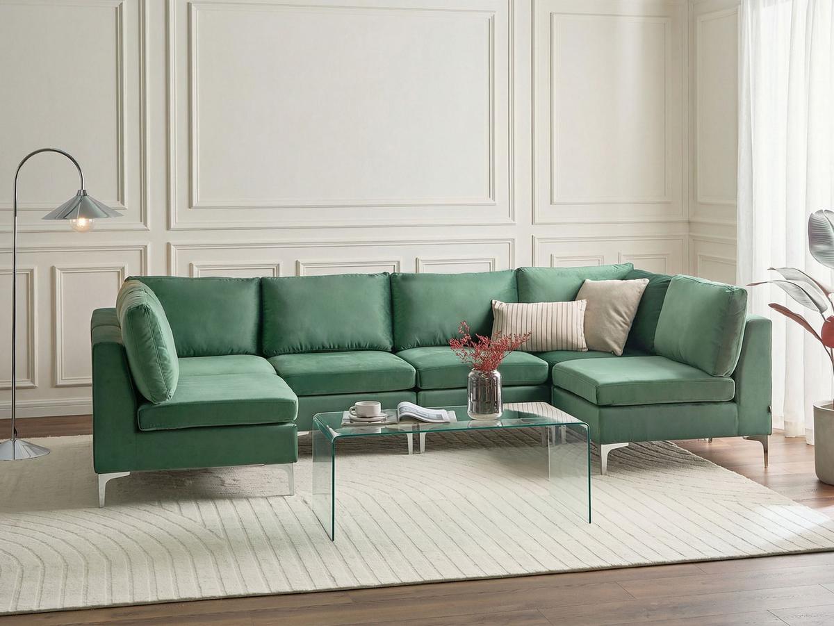 6-SITZER-MODULSOFA U-förmiges Grün Samtstoff Evja - Grün, Textil (300/84/150cm) - Beliani