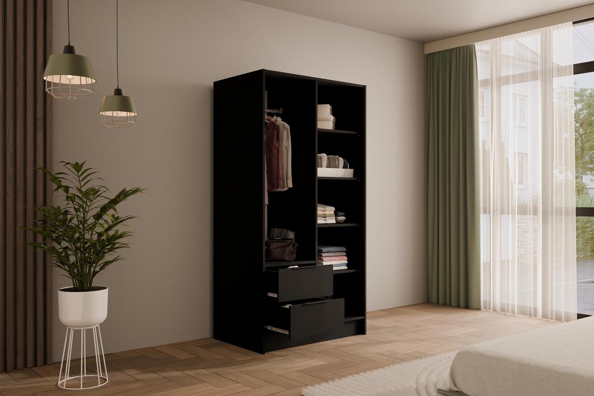 KLEIDERSCHRANK NELIA - 120 cm - Schwarz/Eiche Artisan, Holzwerkstoff (102/200/51cm) - ALTDECOR